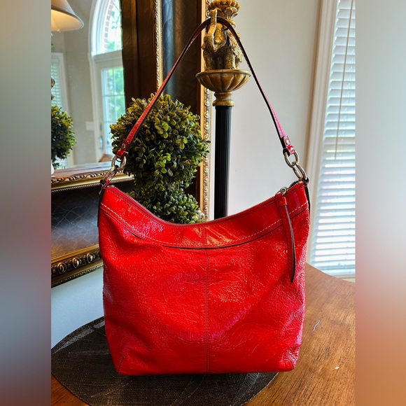 Coach Handbags - 🛍️🛍️ COACH SOHO VIBRANT RED PATENT LEATHER PLEATED HOBO HANDBAG 🌟AUTHENTIC 🎄